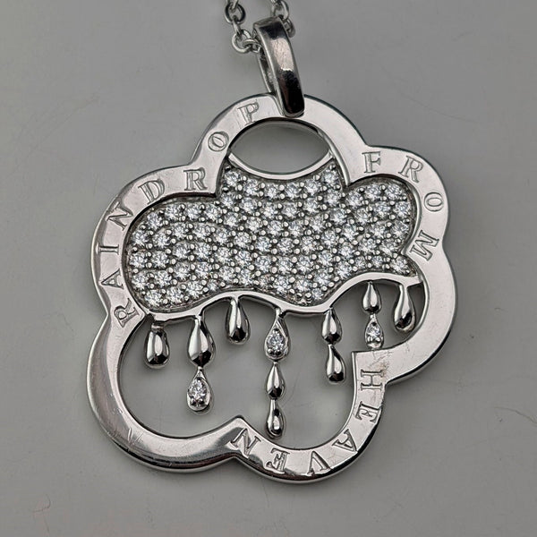 Vintage Sterling Silver Pendant with Rain and Cloud Design 13.5g with Necklace